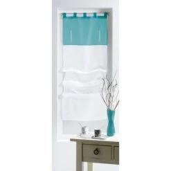 Vitrage Transparent, Bicolore Blanc/bleu L.180 X H.60 Cm