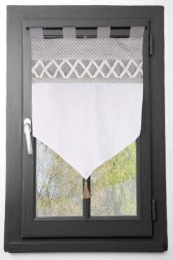 Vitrage Tamisant, Nelia Coton Gris & Blanc L.45 X H.60 Cm