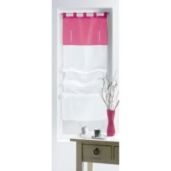 Vitrage Transparent, Bicolore Blanc/rose L.180 X H.90 Cm