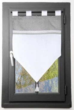 Vitrage Tamisant, Angèle Coton, Gris & Blanc, L.45 X H.60 Cm