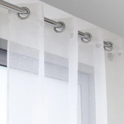 Voilage Tamisant, Strass, Blanc Et Argent, L.135 X H.240 Cm