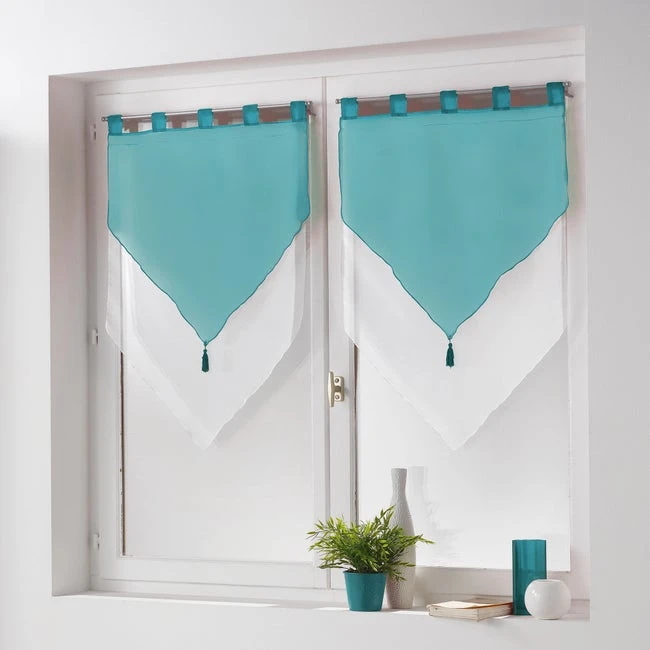 Vitrage Transparent, Bicolore Blanc/bleu L.90 X H.60 Cm 1 Vitrage Transparent, Bicolore Blanc/bleu L.90 X H.60 Cm