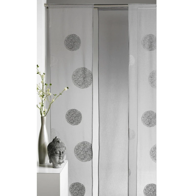 Panneau Japonais 5 Mondes Brodé, Gris, H.250 X L.50 Cm 1 Panneau Japonais 5 Mondes Brodé, Gris, H.250 X L.50 Cm