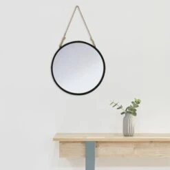 Miroir Rond Corde, Noir Diam.50 Cm