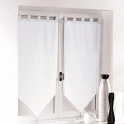 Paire De Vitrages Transparent, Pompons Blanc L.90 X H.60 Cm