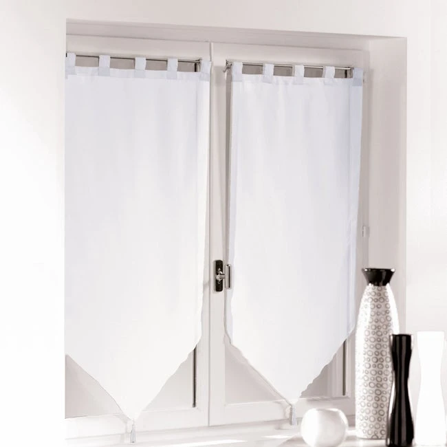 Paire De Vitrages Transparent, Pompons Blanc L.90 X H.60 Cm 1 Paire De Vitrages Transparent, Pompons Blanc L.90 X H.60 Cm