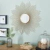Miroir Rond Soleil Métal, Dorée Diam.50 Cm