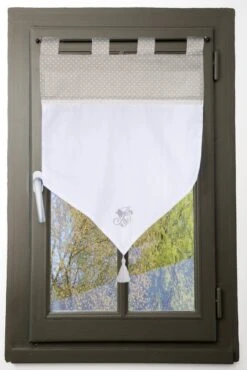 Vitrage Tamisant, Bérengère Coton, Blanc & Beige Lin, L.60 X H.60 Cm
