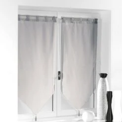 Paire De Vitrages Transparent, Pompons Gris L.120 X H.60 Cm