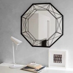 Miroir Hexagonal Filaire Octogonal, Noir, L.65 X H.65 Cm