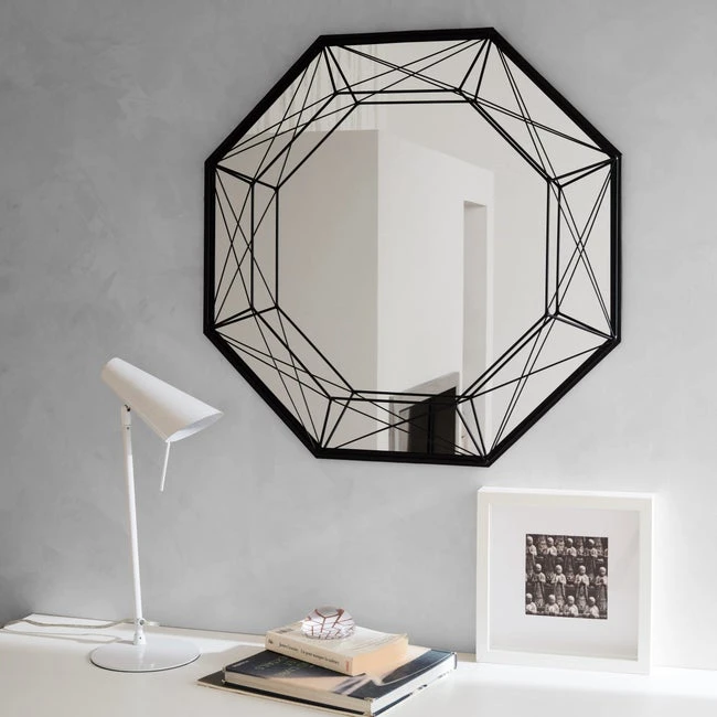 Miroir Hexagonal Filaire Octogonal, Noir, L.65 X H.65 Cm 1 Miroir Hexagonal Filaire Octogonal, Noir, L.65 X H.65 Cm