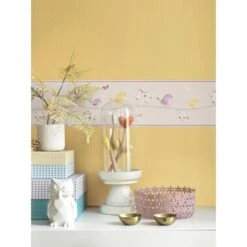 Frise Intissé My Little World Oiseau X L.5 M, Parme, Jaune