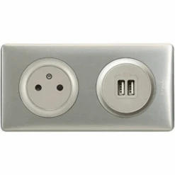 Legrand Céliane – Prise 2P+T + Prise Double USB – Ensemble Aluminium Complet